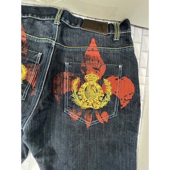 VTG Attitude Gold Baggy Denim Hip Hop Straight Cut Off Shorts Mens Sz 34x15 - Picture 6 of 13